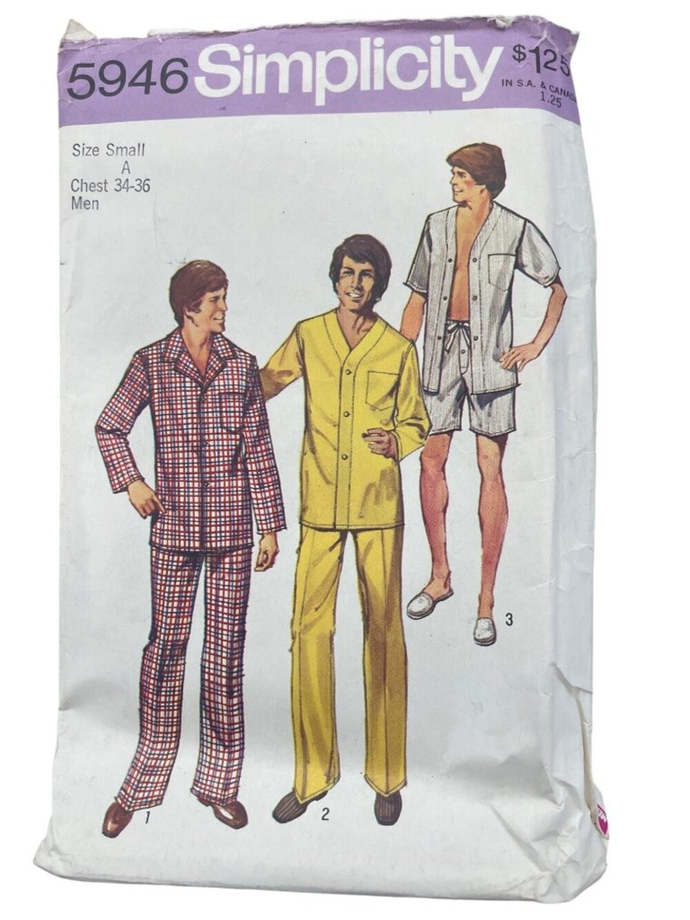 Vintage 70s Simplicity 5946 Sewing Pattern Small Mens Pajamas Lounge Retro CUT